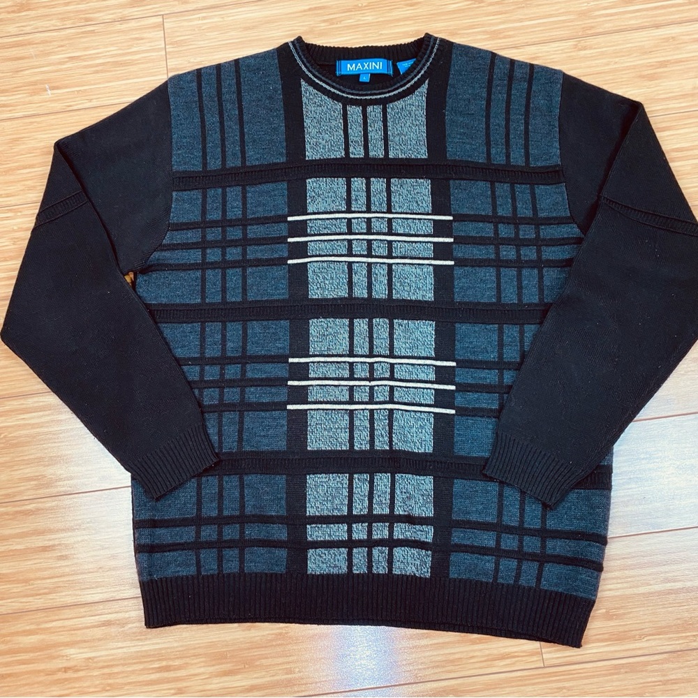 Maxini Woven Wool Brown striped Sweater Made In Italy Size Large